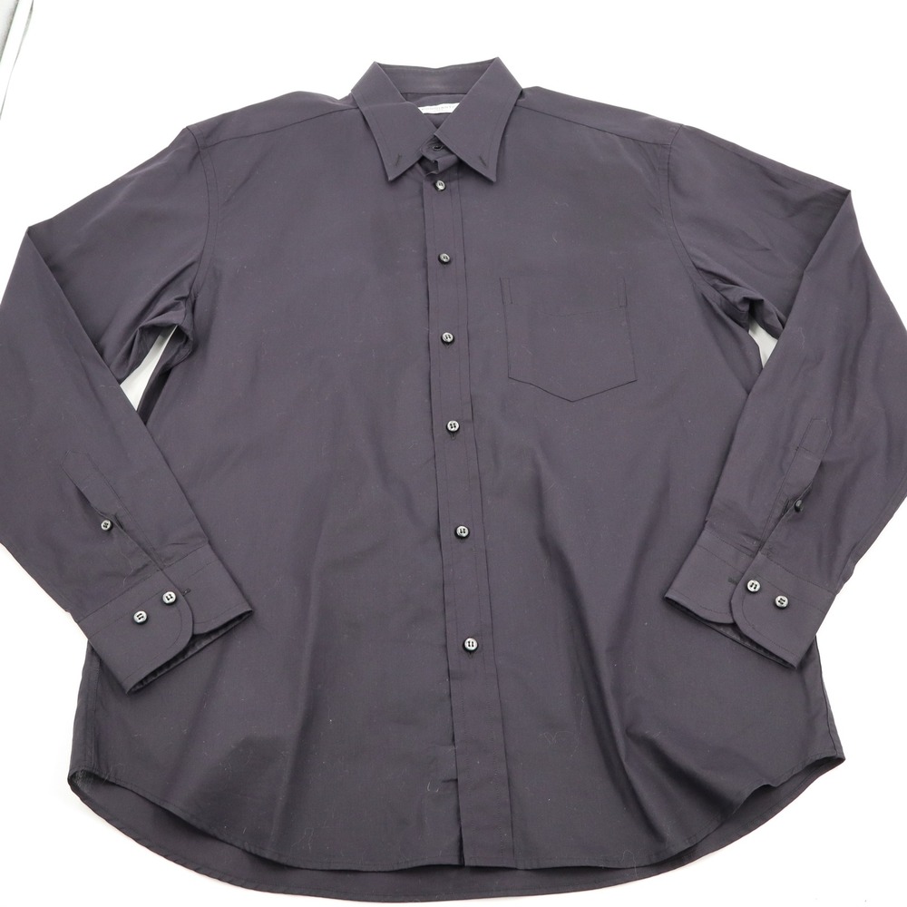 Poggianti 1958 Dress Shirt Mens 16.5 Charcoal Grey Made in Italy Long Sleeve